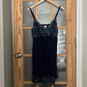 Soma Floral Embroidered Nightie Slip Dress Women's L Mesh Trim Padded Coquette